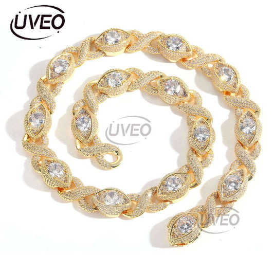 Luxury 15MM Infinity Eye 8-Figure Cuban Chain Micro Inlaid Sterling Silver Ice Out VVS Moissanite Hip Hop Men'S and Women'S Necklace Bracelet Free Delivery