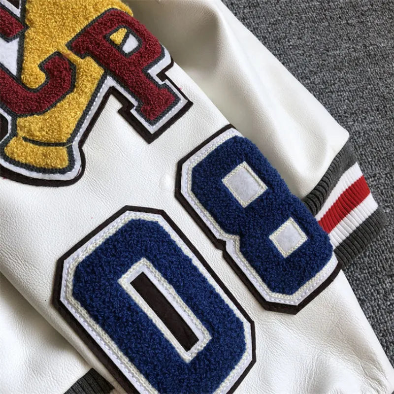 Men'S Jackets Men'S Spring and Autumn Baseball Uniform Y2K Retro Trend Leather Jacket Heavy Industry Embroidery White Short Coat Ins 230615