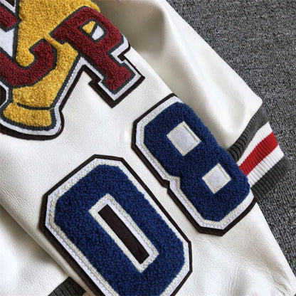 Men'S Jackets Men'S Spring and Autumn Baseball Uniform Y2K Retro Trend Leather Jacket Heavy Industry Embroidery White Short Coat Ins 230615