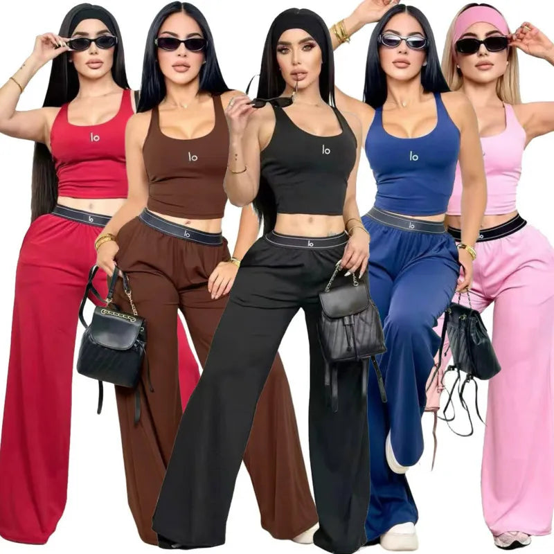 Summer Designer Tracksuits Women Casual Sports Yoga Two or Three Piece Set Sleeveless Tank Top Luxury Clothes Slim Trousers Track Suit Outfits