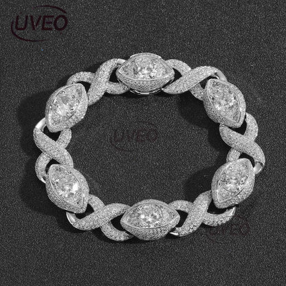 Luxury 15MM Infinity Eye 8-Figure Cuban Chain Micro Inlaid Sterling Silver Ice Out VVS Moissanite Hip Hop Men'S and Women'S Necklace Bracelet Free Delivery