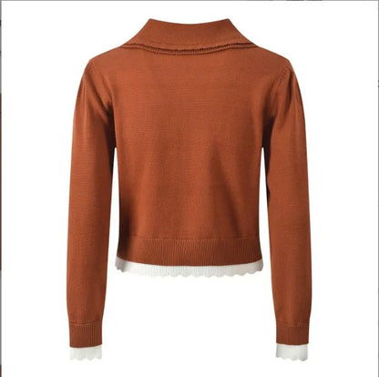2025 Autumn New Heavy Industry Beaded Doll Collar Color Beaded Decoration Long-Sleeved Slim Short Sweater Jacket