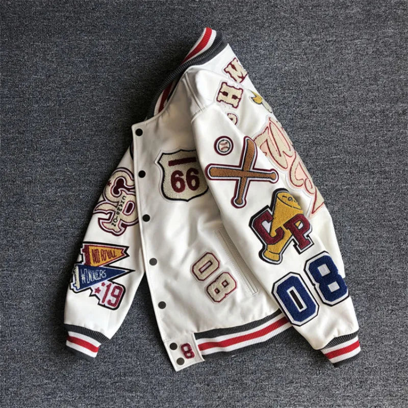 Men'S Jackets Men'S Spring and Autumn Baseball Uniform Y2K Retro Trend Leather Jacket Heavy Industry Embroidery White Short Coat Ins 230615