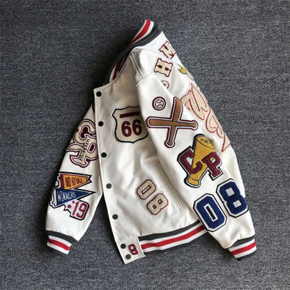 Men'S Jackets Men'S Spring and Autumn Baseball Uniform Y2K Retro Trend Leather Jacket Heavy Industry Embroidery White Short Coat Ins 230615