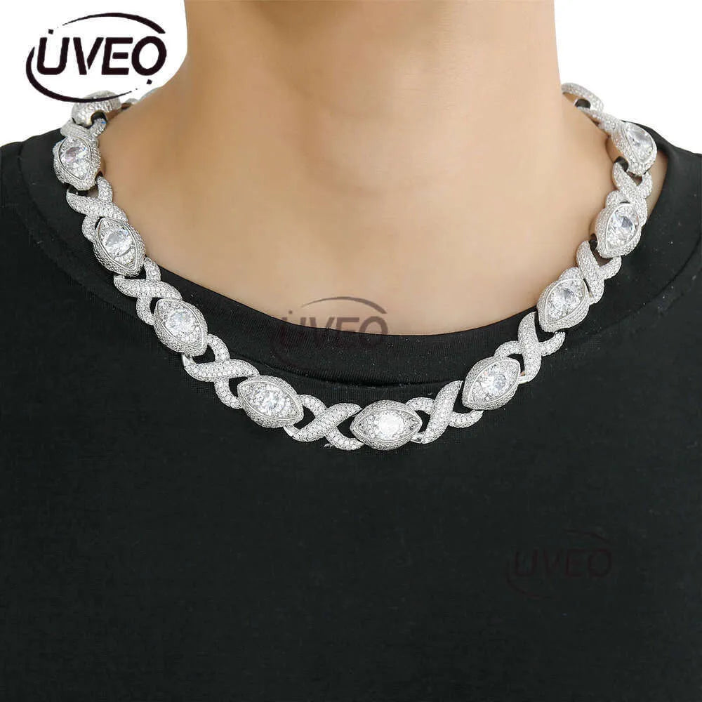 Luxury 15MM Infinity Eye 8-Figure Cuban Chain Micro Inlaid Sterling Silver Ice Out VVS Moissanite Hip Hop Men'S and Women'S Necklace Bracelet Free Delivery