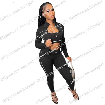 Summer Designer Tracksuits Women Casual Sports Yoga Two or Three Piece Set Sleeveless Tank Top Luxury Clothes Slim Trousers Track Suit Outfits