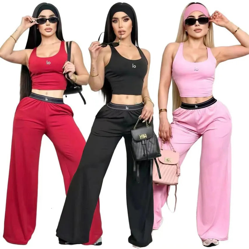 Summer Designer Tracksuits Women Casual Sports Yoga Two or Three Piece Set Sleeveless Tank Top Luxury Clothes Slim Trousers Track Suit Outfits
