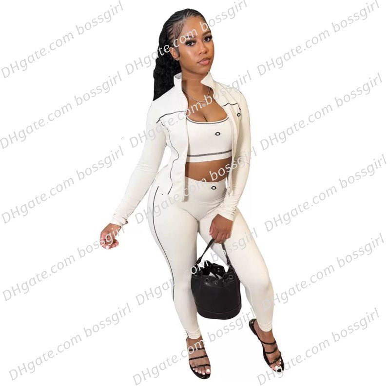 Summer Designer Tracksuits Women Casual Sports Yoga Two or Three Piece Set Sleeveless Tank Top Luxury Clothes Slim Trousers Track Suit Outfits