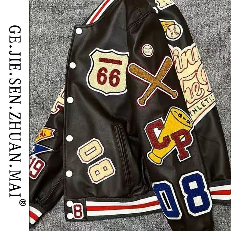 Men'S Jackets Men'S Spring and Autumn Baseball Uniform Y2K Retro Trend Leather Jacket Heavy Industry Embroidery White Short Coat Ins 230615