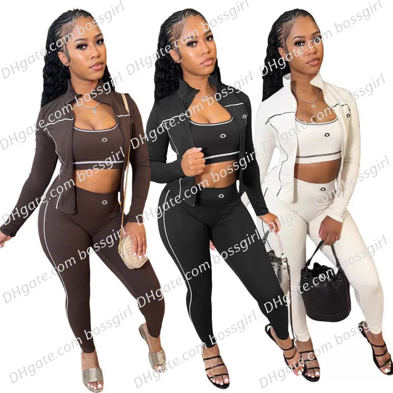 Summer Designer Tracksuits Women Casual Sports Yoga Two or Three Piece Set Sleeveless Tank Top Luxury Clothes Slim Trousers Track Suit Outfits