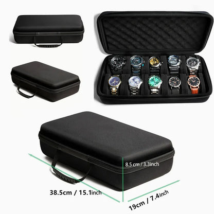 10 Slots Watch Storage Box Carry Case Watch Display Organizer Watch Box Holder Display Cabinet Hard Shell Zipper Watch Case 240518