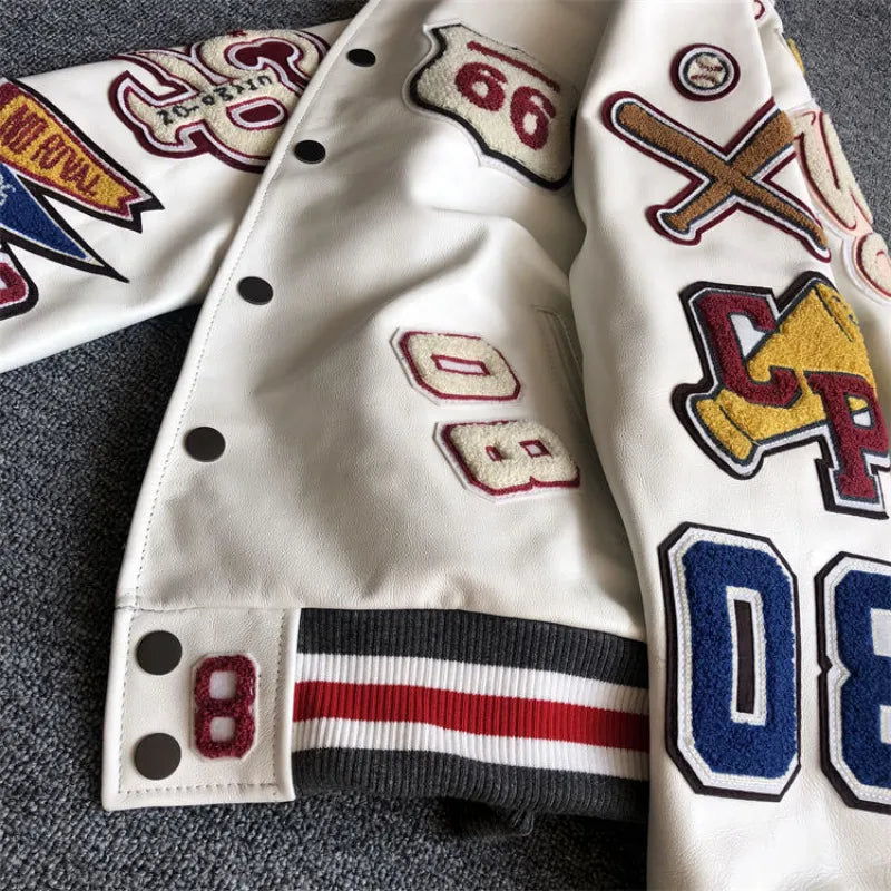 Men'S Jackets Men'S Spring and Autumn Baseball Uniform Y2K Retro Trend Leather Jacket Heavy Industry Embroidery White Short Coat Ins 230615