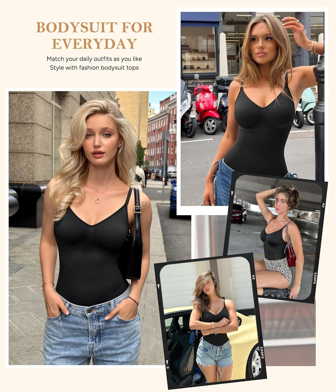 Women Slimming Bodysuits Shapewear Tops Tummy Control Body Shaper Spaghetti Strap Camisole Leotards Bodycon Jumpsuit