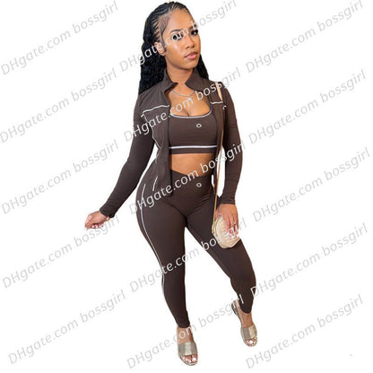 Summer Designer Tracksuits Women Casual Sports Yoga Two or Three Piece Set Sleeveless Tank Top Luxury Clothes Slim Trousers Track Suit Outfits